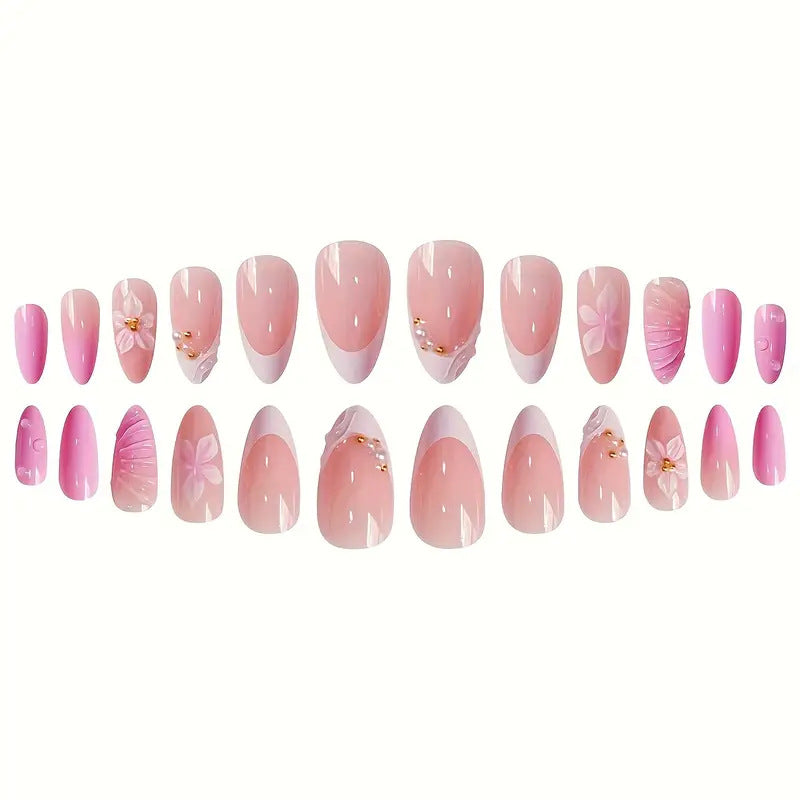 Artistic Floral Design Press-On Nail Set Bowlift