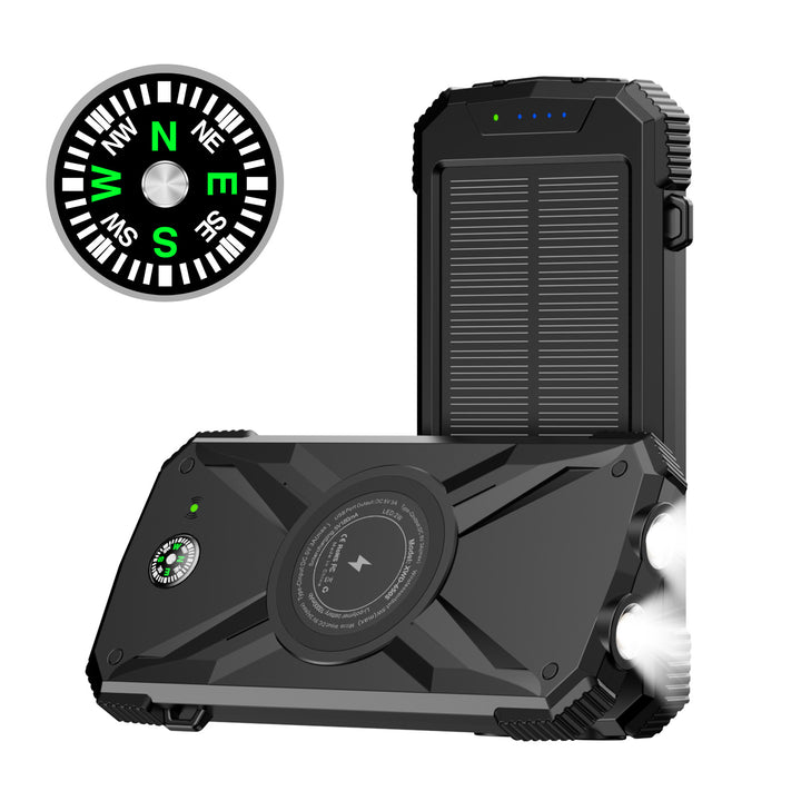 Solar-powered power bank with integrated compass and LED light Bowlift