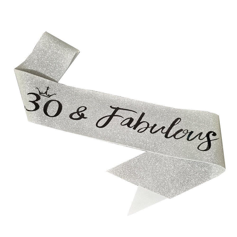 Ladies Glittering Birthday Sash with Festive Print Bowlift