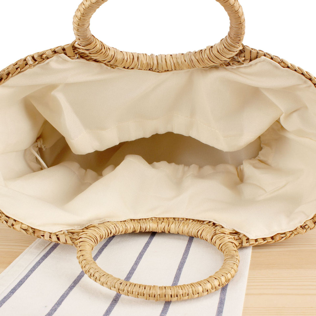 Braided bast shoulder bag with round wooden handles Bowlift