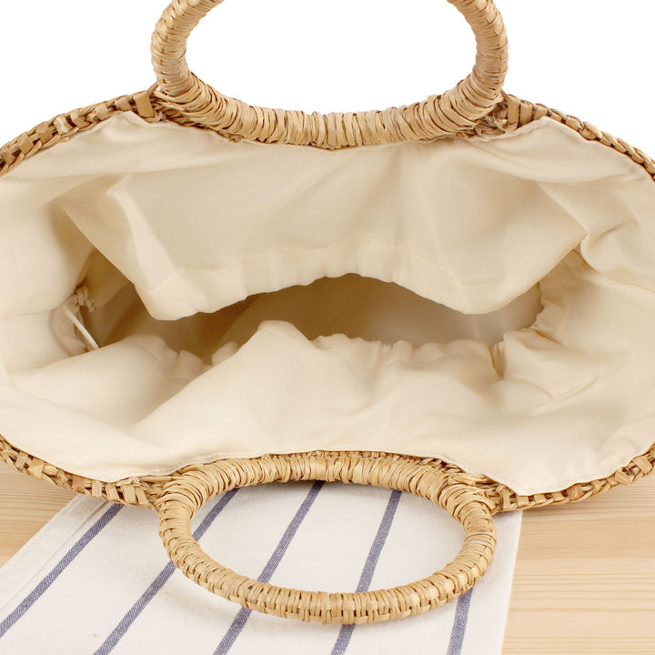 Braided bast shoulder bag with round wooden handles Bowlift
