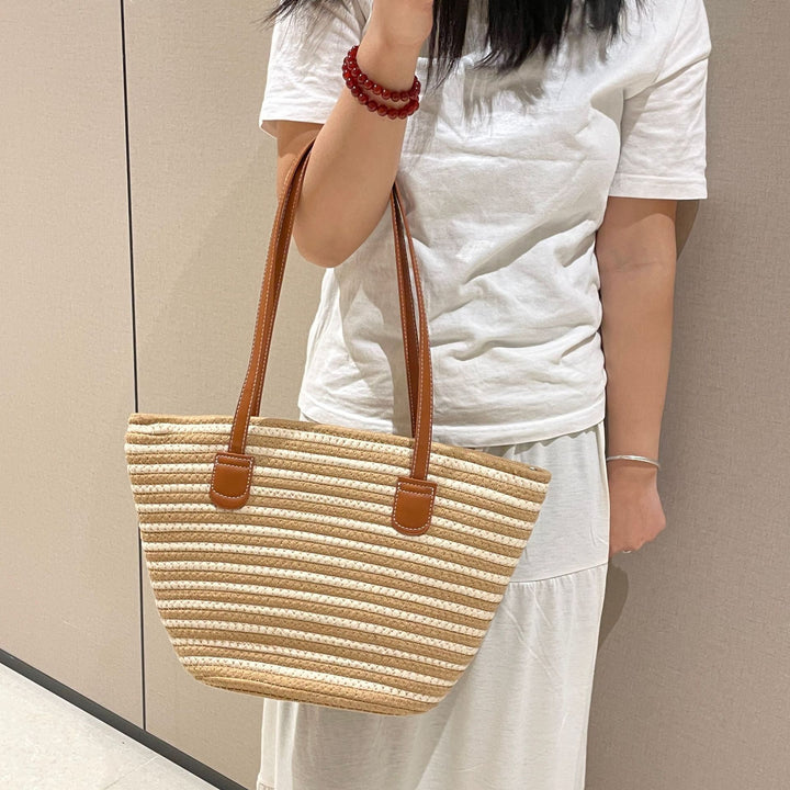 Elegant Woven Bag with Leather Handles Bowlift