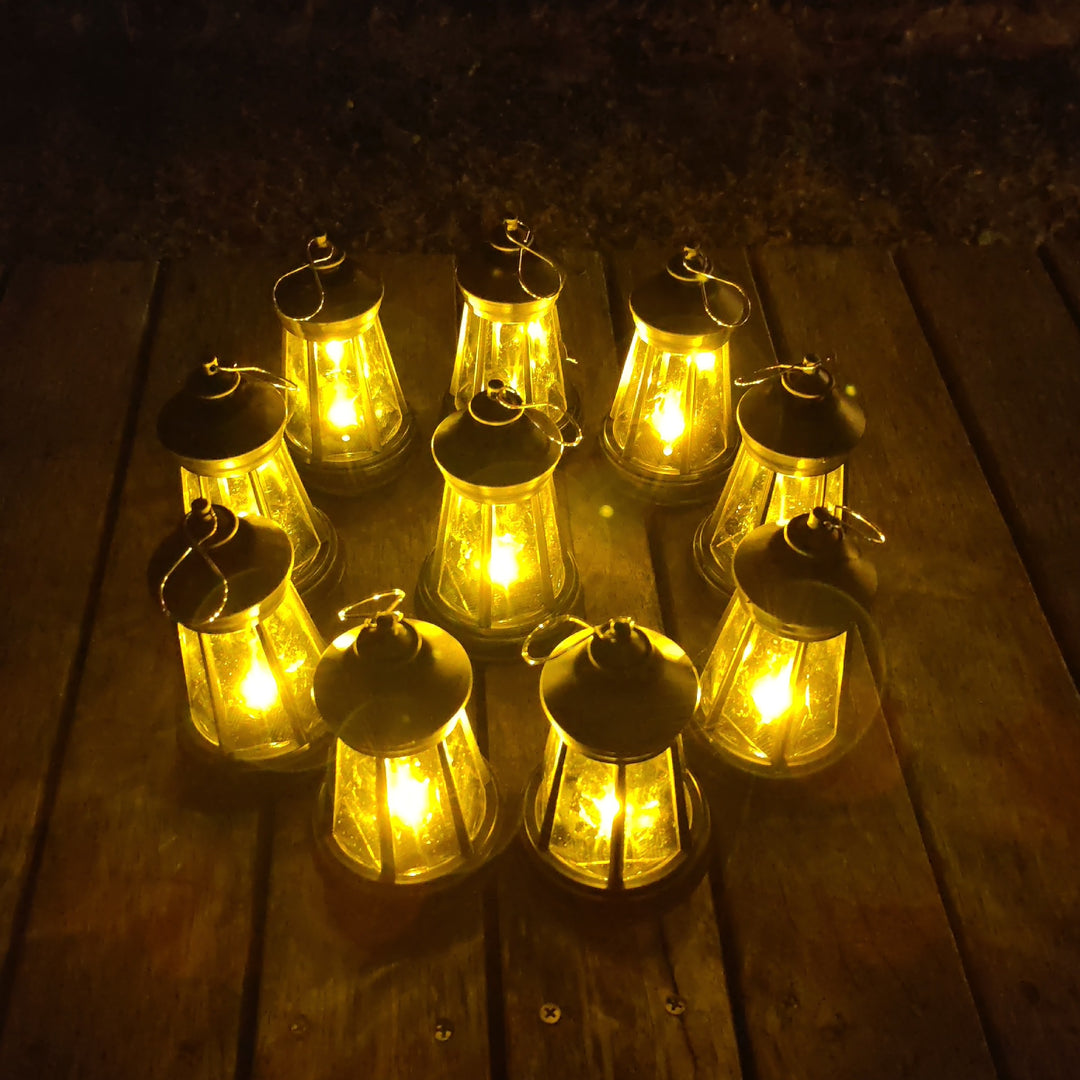 Vintage Metal Tabletop Lantern With Warm LED Fairy String Rechargeable USB Port And Portable Hanging Handle Bowlift