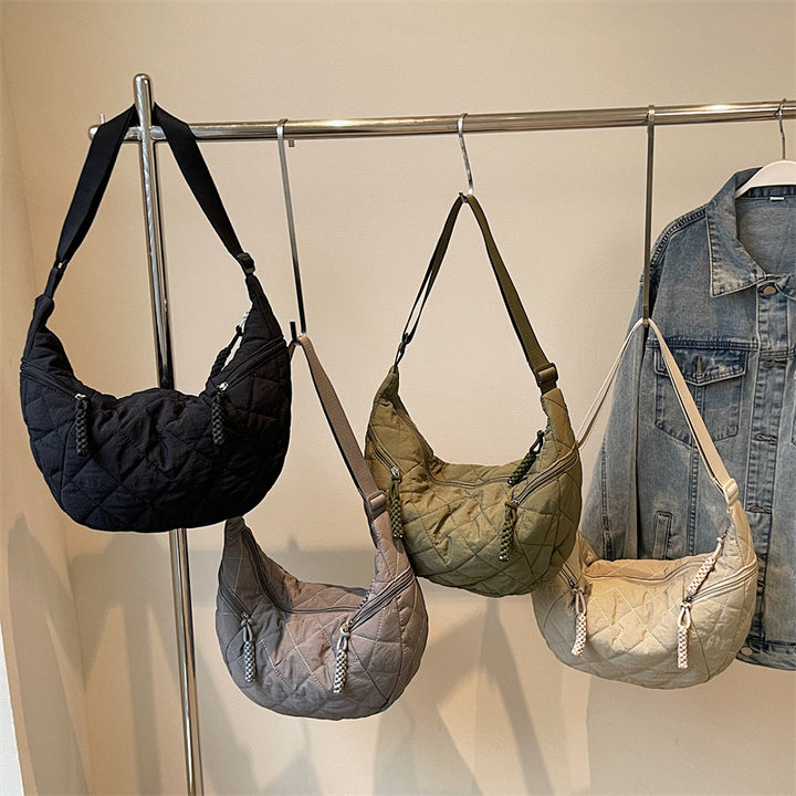 Quilted Soft Fabric Hobo Handbag Bowlift
