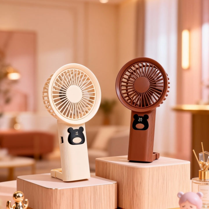 Ladies Portable Personal Fan with Animal Motif Bowlift