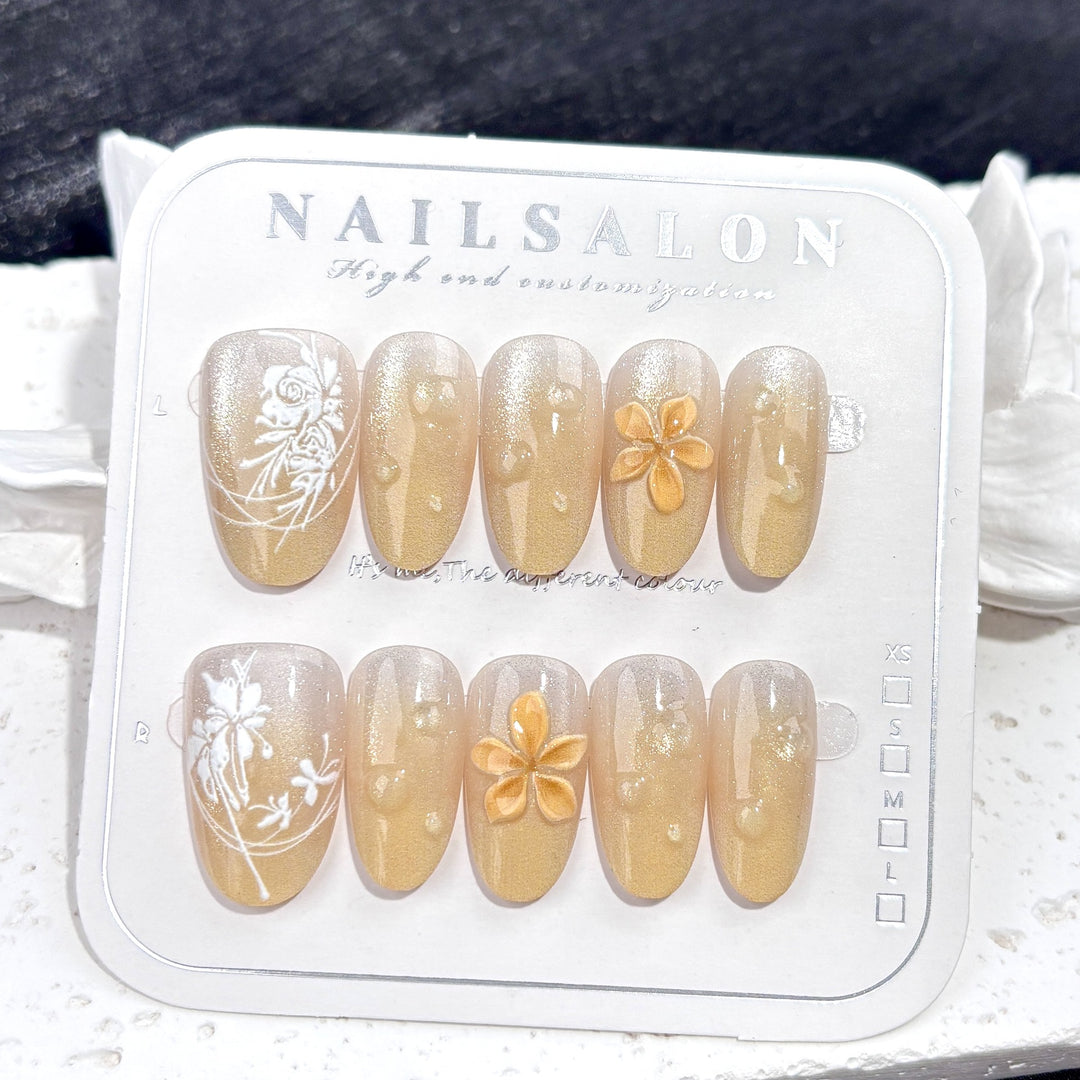 Premium Floral-Embossed Press-On Nail Set