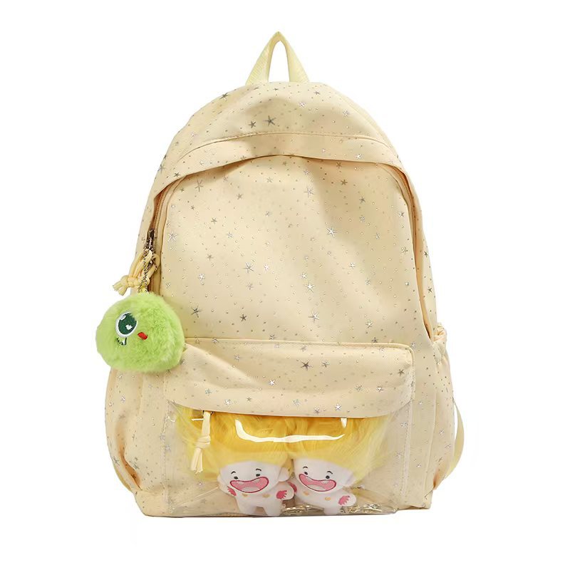 Backpack with Transparent Front Pocket and Cozy Bowlift Motif