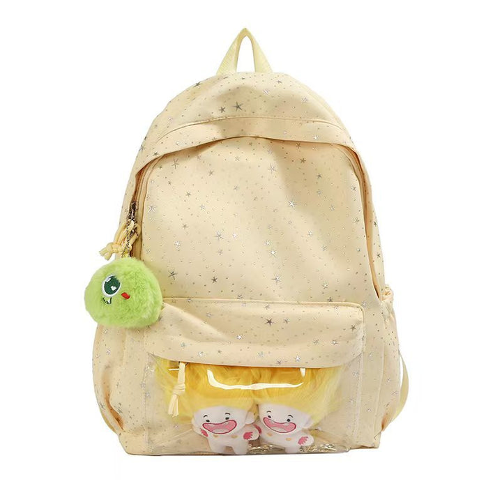 Backpack with Transparent Front Pocket and Cozy Bowlift Motif