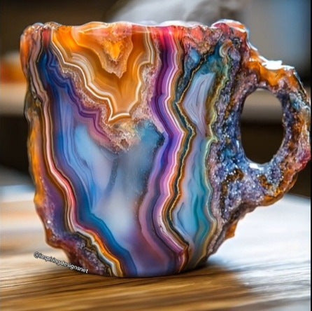 Hand-Carved Natural Agate Geode Coffee Mug With Polished Rim And Crystalline Interior
