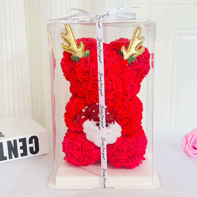 Foam Rose Teddy Bear Gift Sculpture With Satin Ribbon Bow