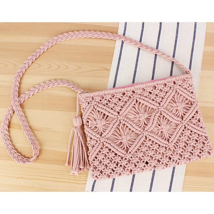 Handcrafted Macrame Shoulder Bag with Tassels Bowlift