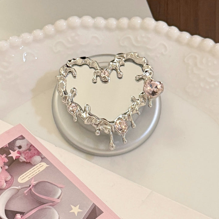 Heart-shaped hand mirror with elegant crystals Bowlift