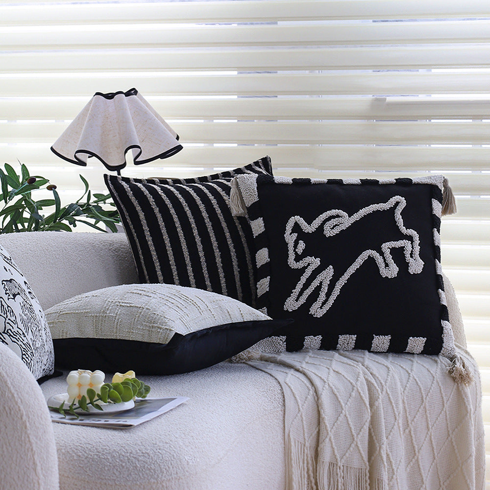 Square cushion cover in linen look with geometric relief, piping edge and concealed zipper Bowlift
