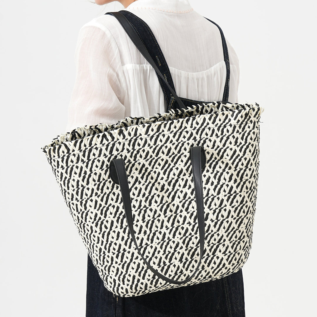 Designer Tote Bag Made of Woven Material with Modern Accents Bowlift