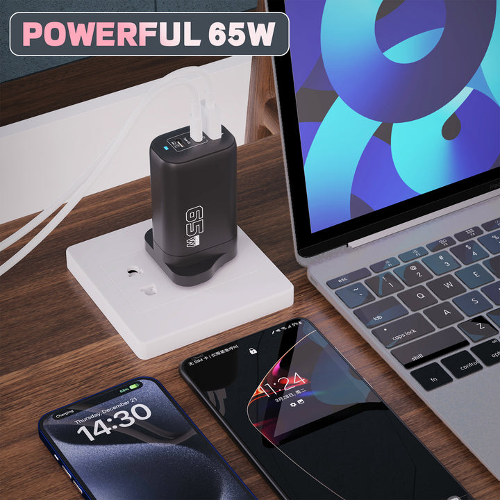 High-power GaN USB-C multiport fast charger with UK plug Bowlift