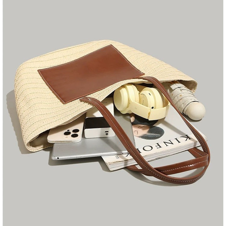 Trendy Rattan Bag with Leather Accents Bowlift