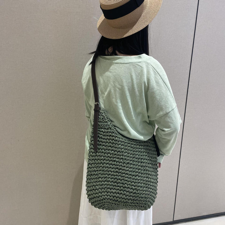 Handcrafted macrame shoulder bag with leather straps Bowlift
