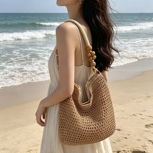 Hand-knotted tote bag with decorative wooden handle Bowlift