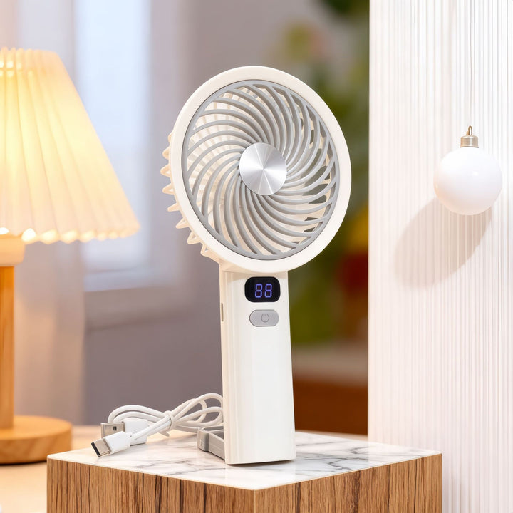 Women's Portable Handheld Fan with Digital Temperature Display Bowlift   1782815910