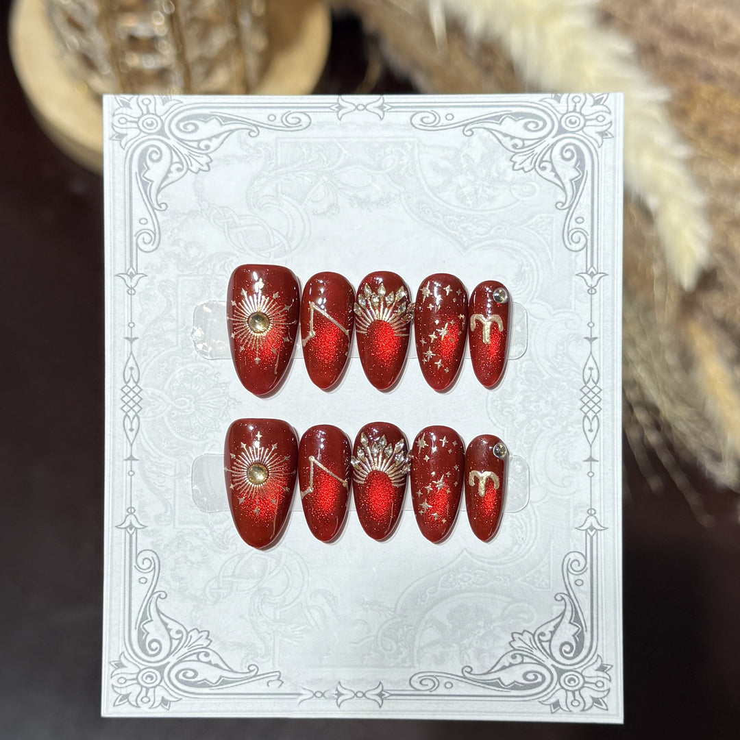 Decorative Press-On Nail Set with Celestial Accents Bowlift