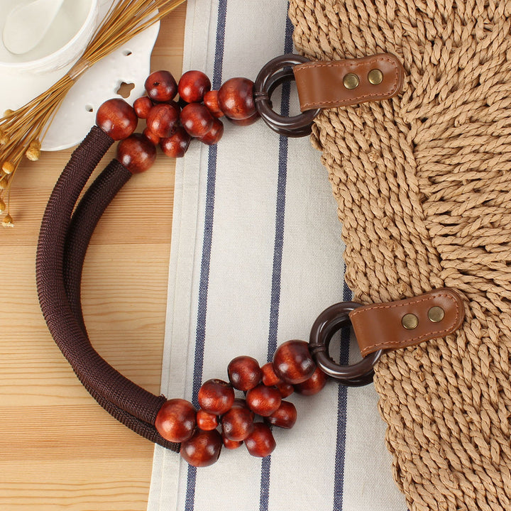 Handbag with Decorative Wooden Beads and Natural Wicker Bowlift