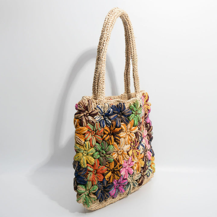Handbag with Colorful Flower Applications Bowlift