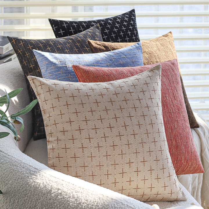 Square cushion cover in Scandinavian minimal style with woven cross pattern and natural linen look Bowlift