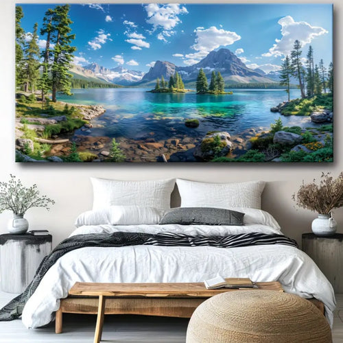 Panoramic Gallery-Wrapped Mountain Lake Canvas Wall Art Print With High-Definition Archival Inks