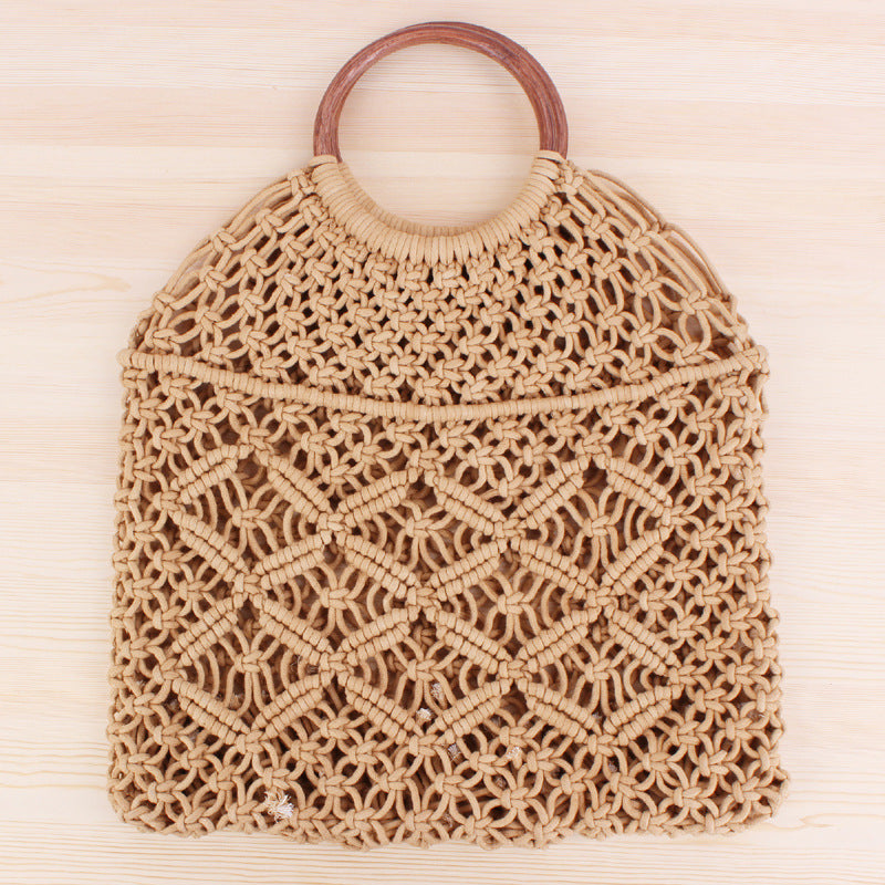 Macrame Tote Bag with Wooden Handle Bowlift