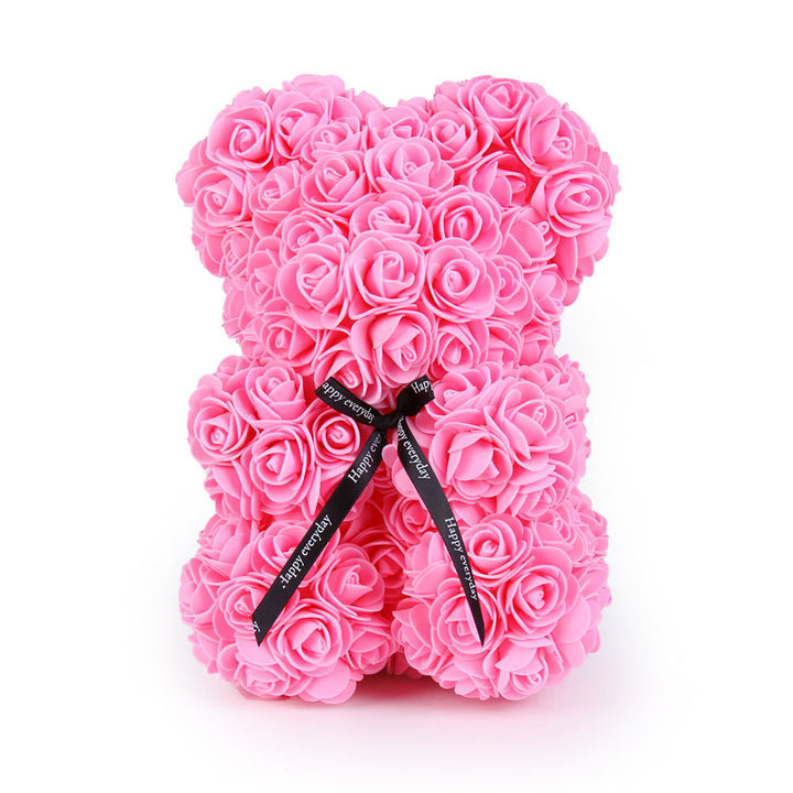 Handcrafted Foam Rose Teddy Bear Gift Sculpture With Satin Ribbon