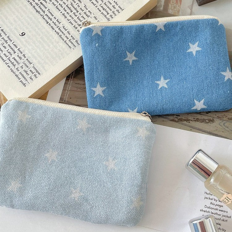 Soft star print canvas cosmetic pouch Bowlift
