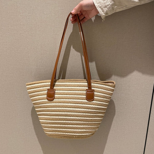 Elegant Woven Bag with Leather Handles Bowlift