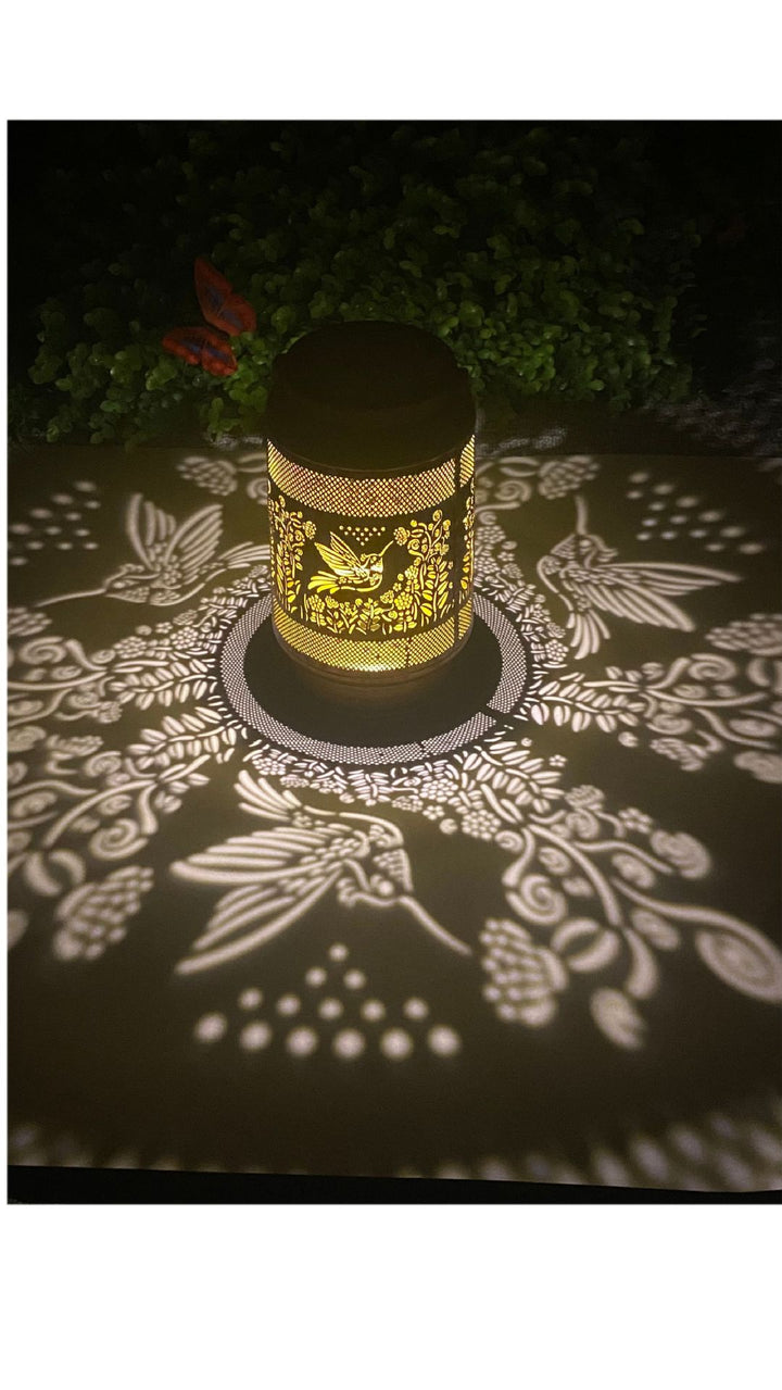 Intricate Metal Shadow Projection Table Lamp With Rechargeable LED Bowlift