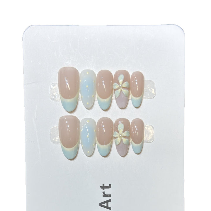 Elegant Press-On Nail Art Set with Floral and Ombre Design Bowlift
