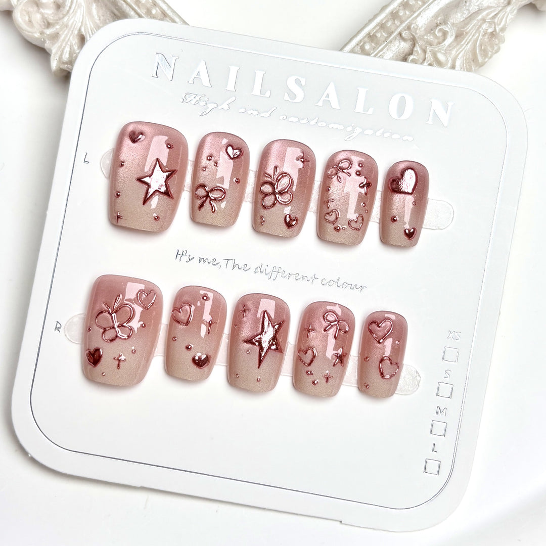 Decorative Press-On Nail Set with Artistic Patterns