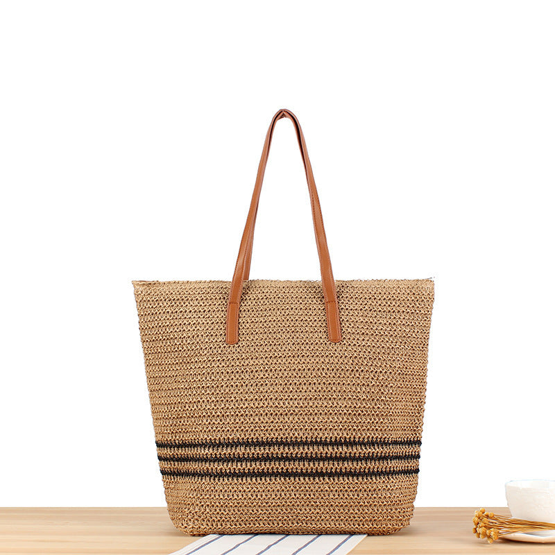 Braided beach bag with leather handles Bowlift