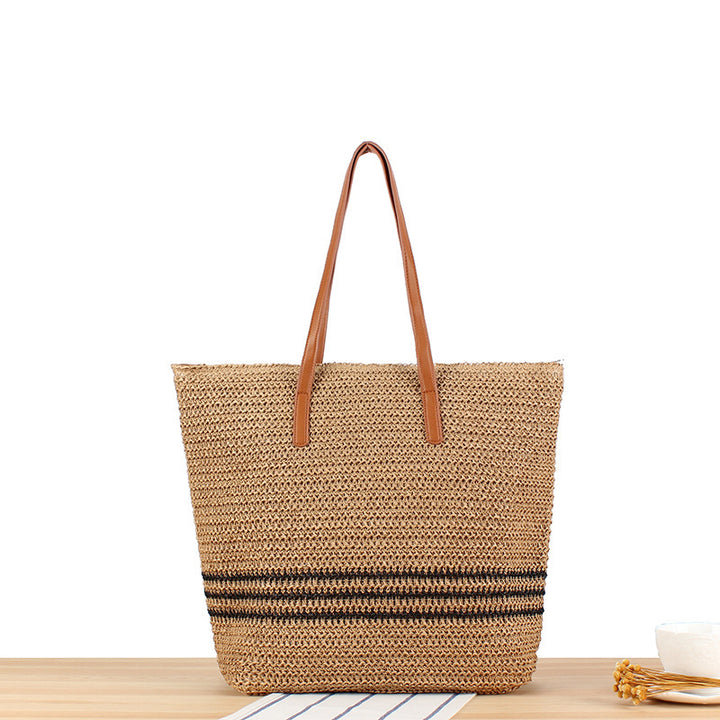 Braided beach bag with leather handles Bowlift