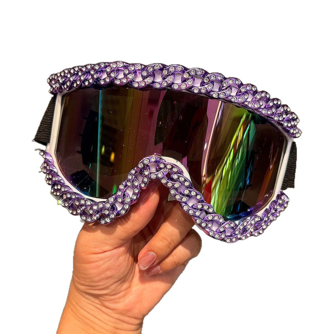 Ladies sporty elegant ski goggles with rhinestone decorated frame Bowlift