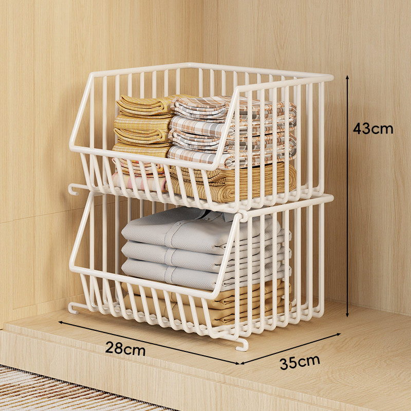 Stackable Multi-Tier Wire Closet Storage Basket Organizer with Open-Front Pull-Out Bins