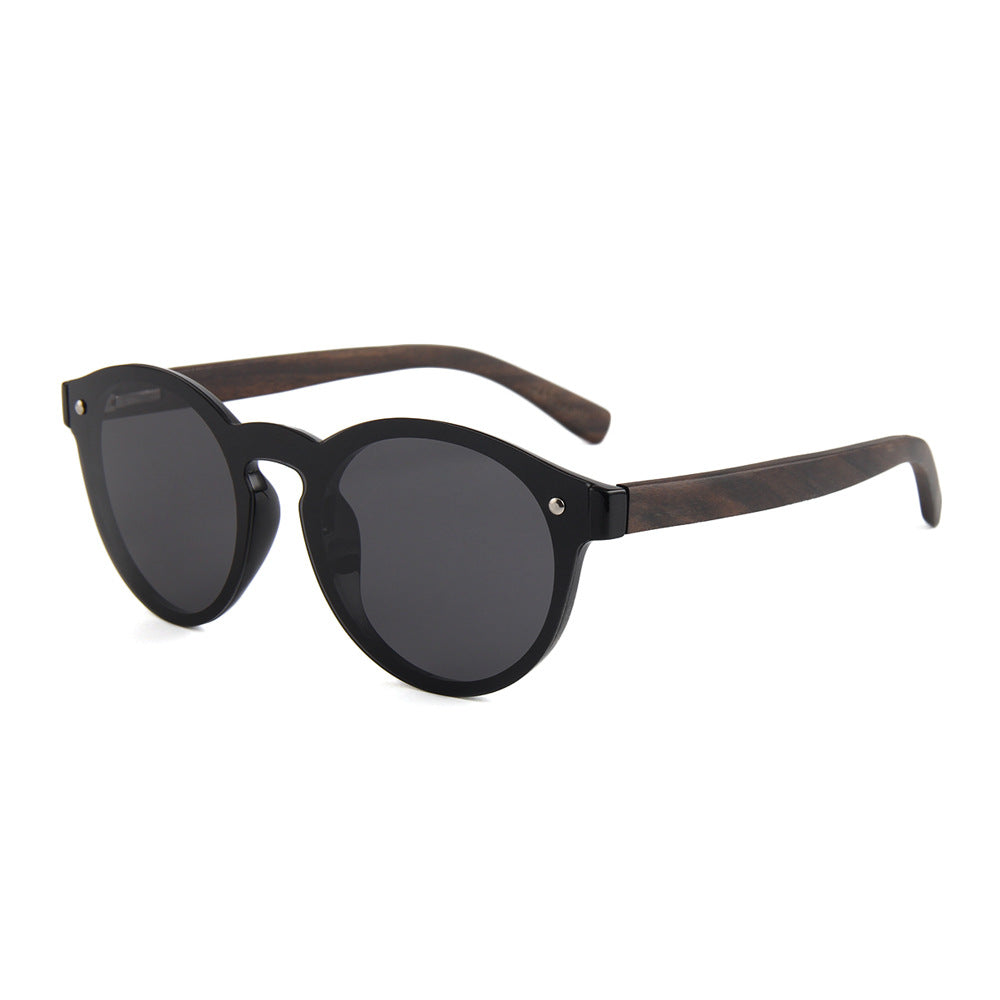 Rimless oversized cat eye polarized sunglasses with wood-effect temples Bowlift