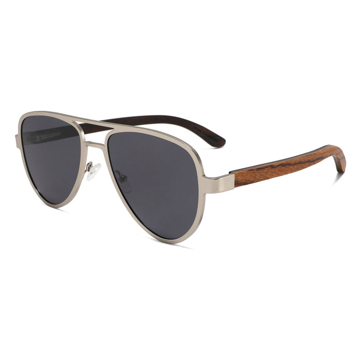 Rimless oversized cat eye polarized sunglasses with wood-effect temples Bowlift