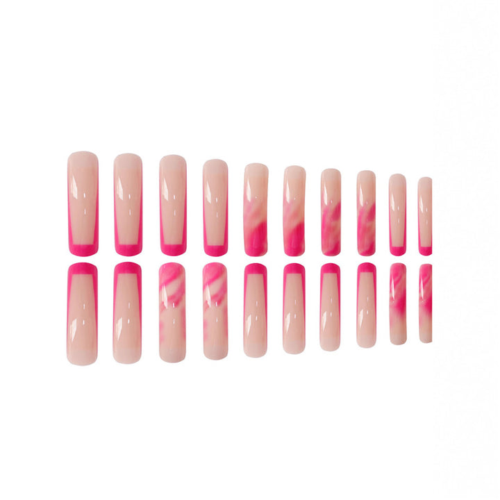 Trendy Long Marble Effect Press-On Nails Bowlift