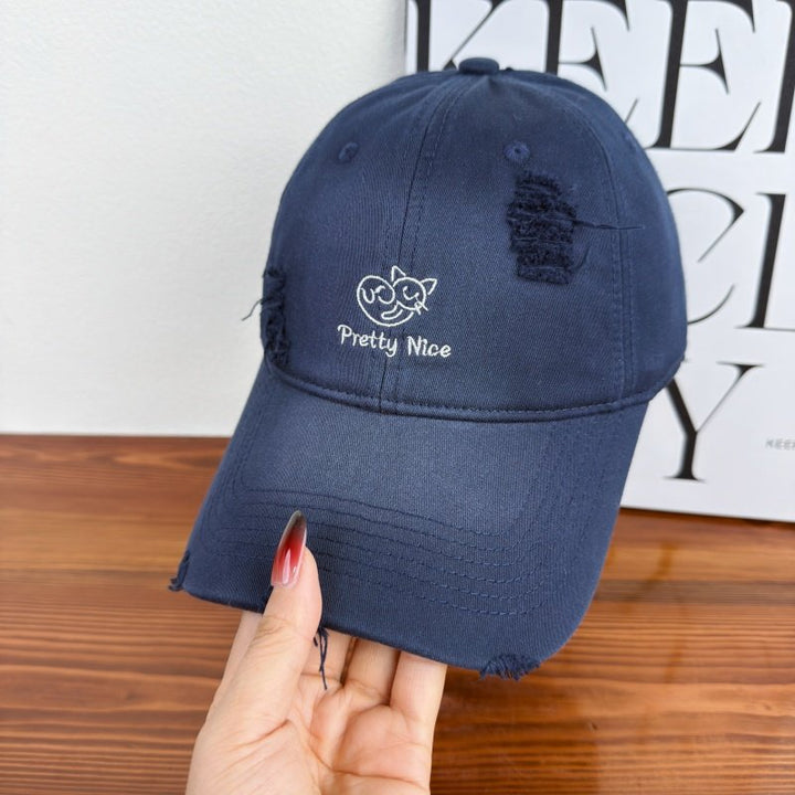Women's Distressed Casual Embroidered Baseball Cap Bowlift