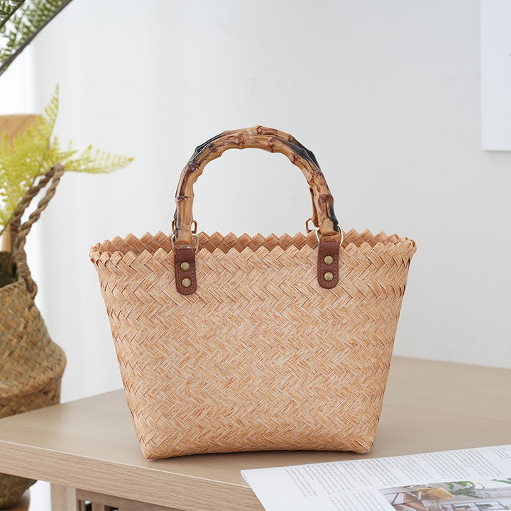 Bamboo Handle Bag Made of Braided Material Bowlift