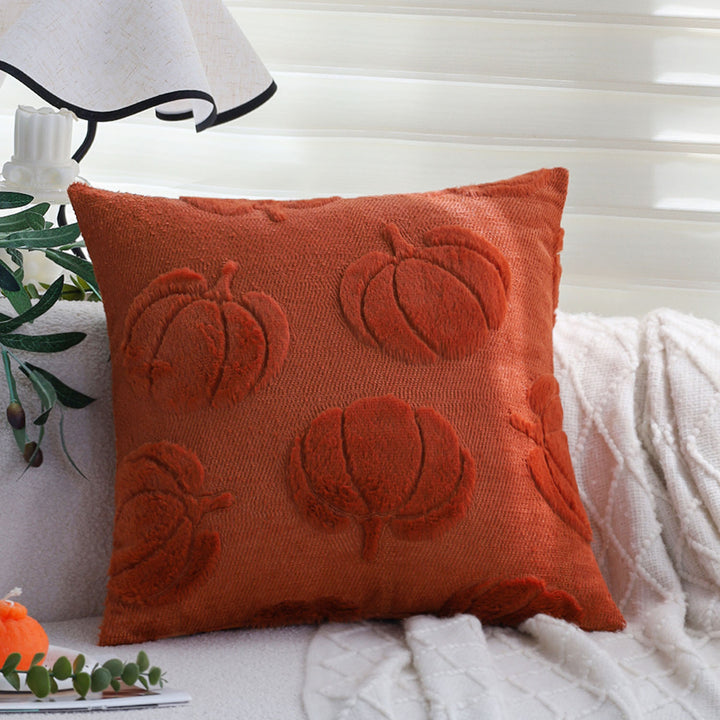 Square decorative pillow cover with 3D pumpkin tufting made of fluffy chenille and concealed zipper Bowlift