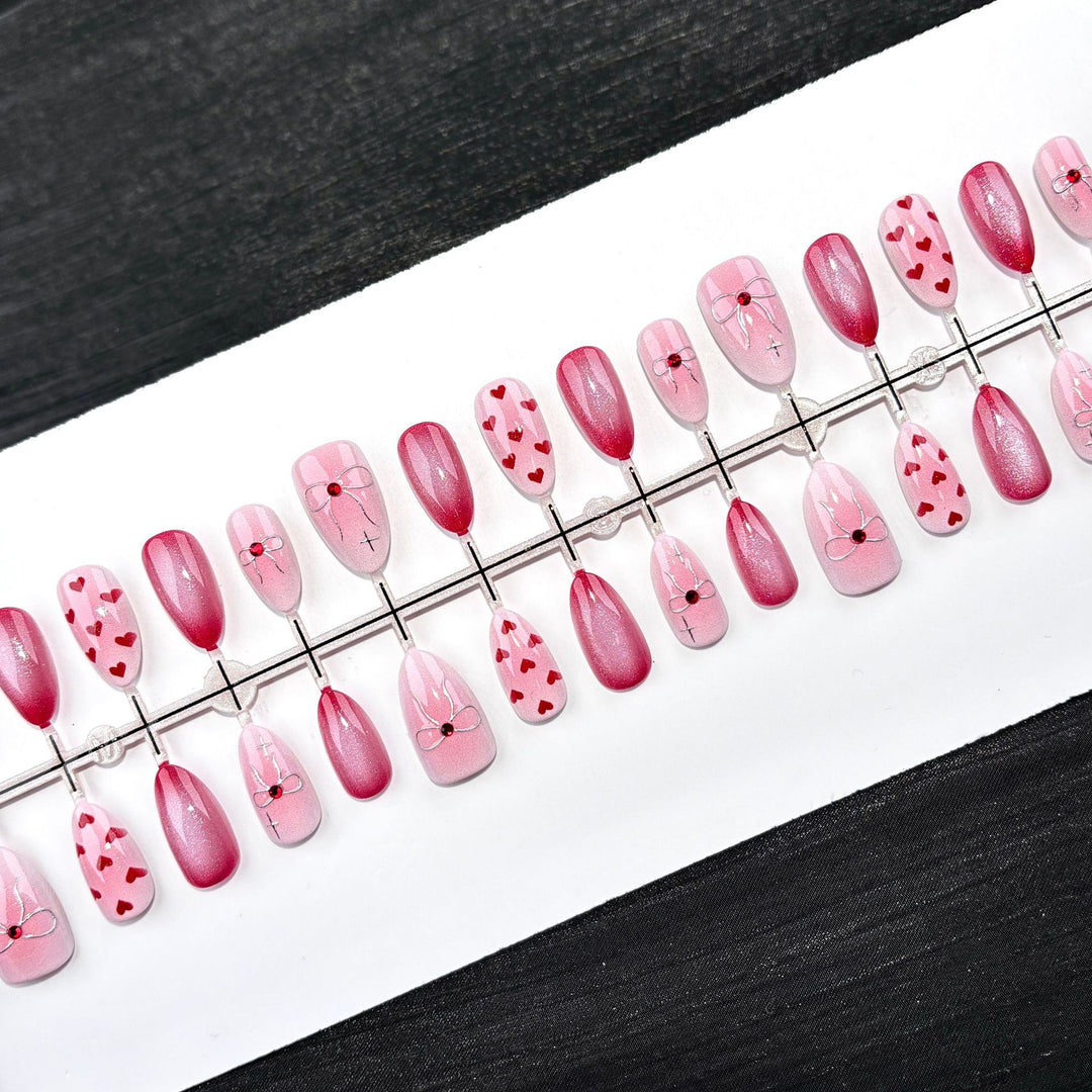 Heart-Embellished Press-On Nail Art Set