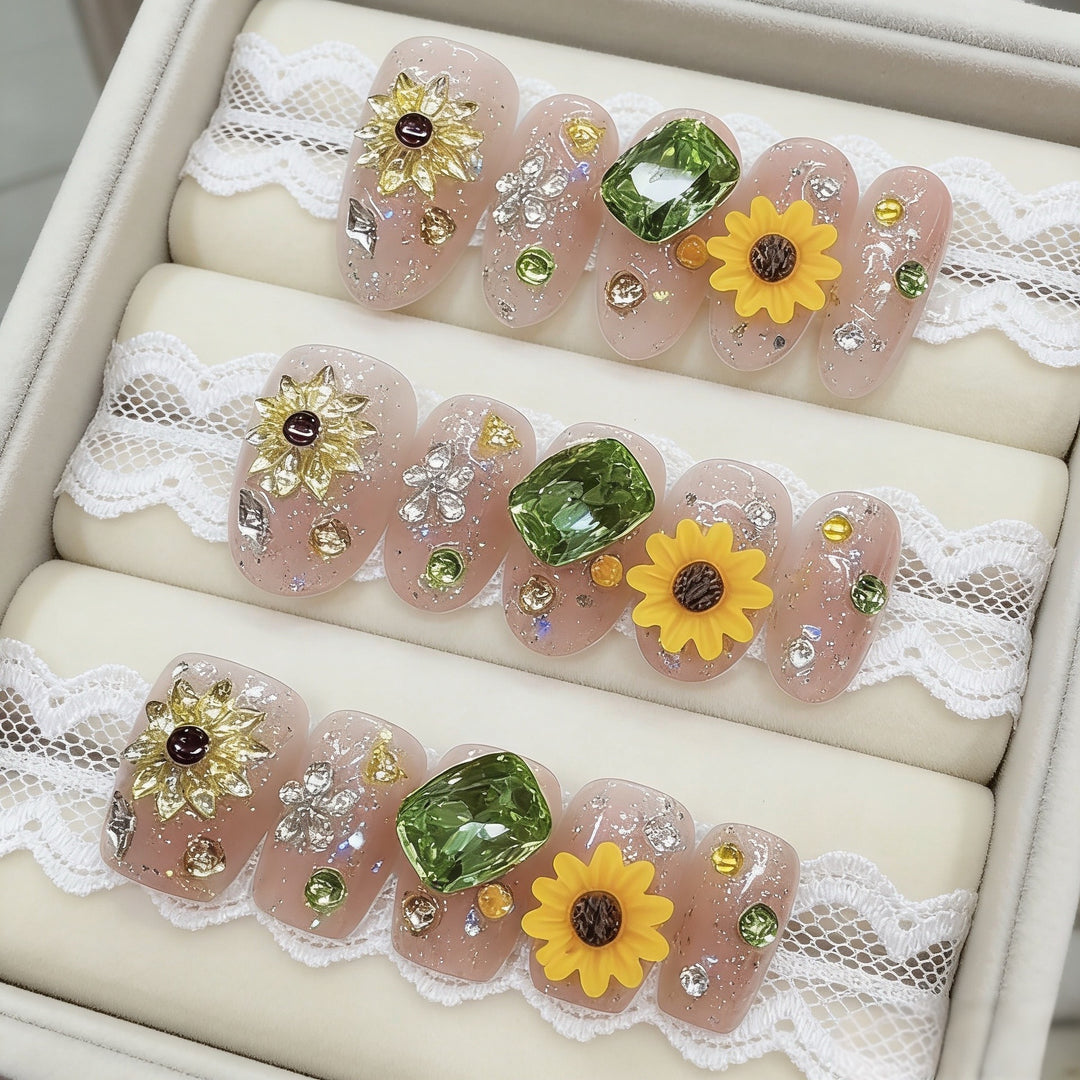 Floral Embellished Press-On Nails Bowlift