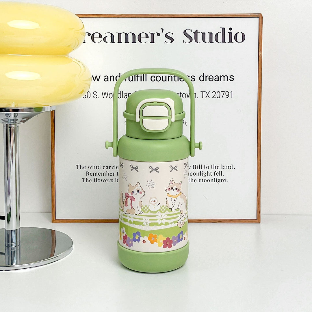 Insulated drinking bottle with folding lid and colorful animal motif Bowlift