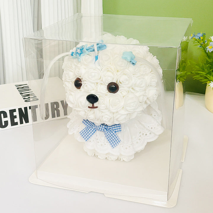 Foam Rose Teddy Bear Gift Sculpture With Satin Ribbon Bow