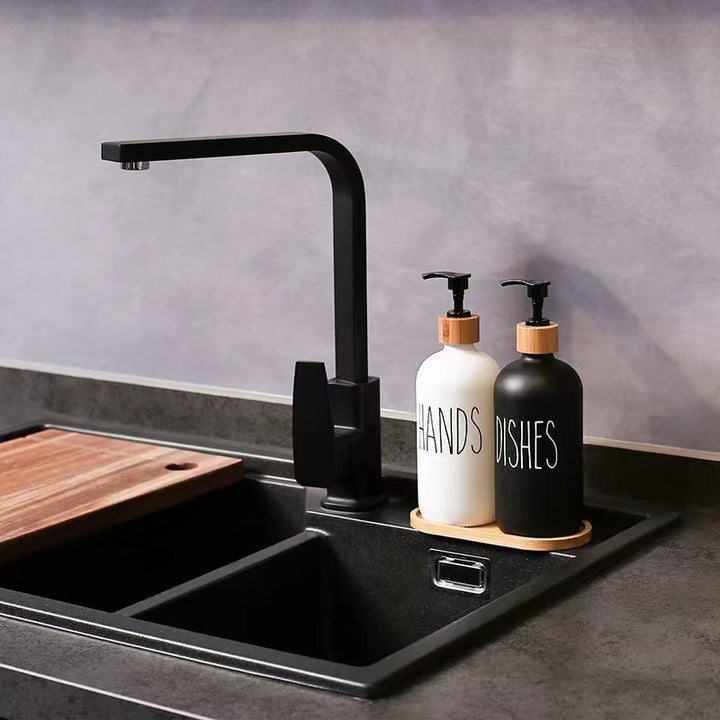 Ceramic Liquid Soap Pump Dispenser with Bamboo Collar and Matte Finish Bowlift